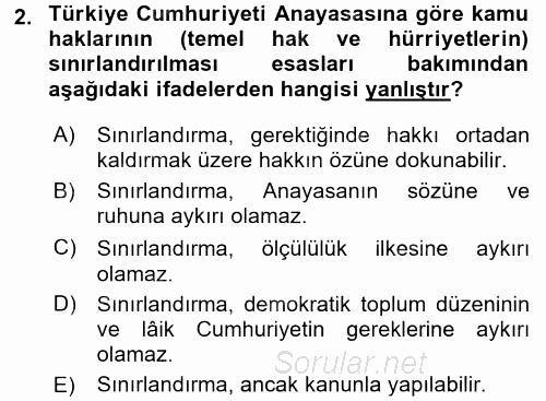 Hukukun Temel Kavramları 2016 - 2017 Ara Sınavı 2.Soru