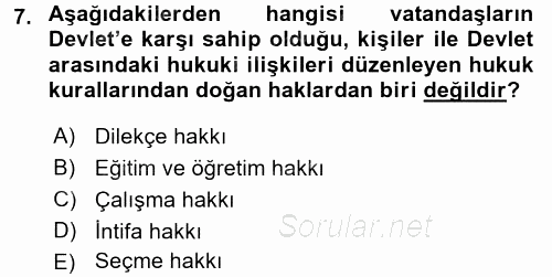 Hukukun Temel Kavramları 2016 - 2017 Ara Sınavı 7.Soru