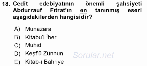 XIX. Yüzyıl Türk Dünyası 2016 - 2017 Dönem Sonu Sınavı 18.Soru