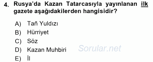 XIX. Yüzyıl Türk Dünyası 2016 - 2017 Dönem Sonu Sınavı 4.Soru