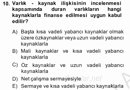 Mali Analiz 2014 - 2015 Ara Sınavı 10.Soru