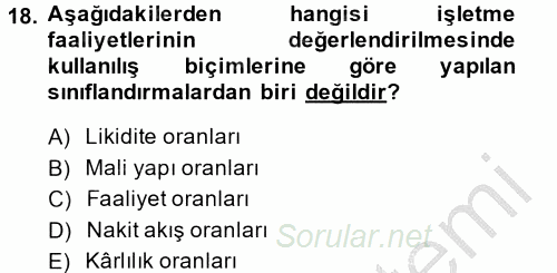 Mali Analiz 2014 - 2015 Ara Sınavı 18.Soru