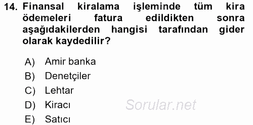 Dış Ticaret İşlemleri 2017 - 2018 3 Ders Sınavı 14.Soru