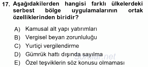 Dış Ticaret İşlemleri 2017 - 2018 3 Ders Sınavı 17.Soru