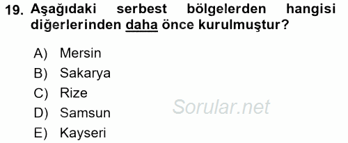 Dış Ticaret İşlemleri 2017 - 2018 3 Ders Sınavı 19.Soru