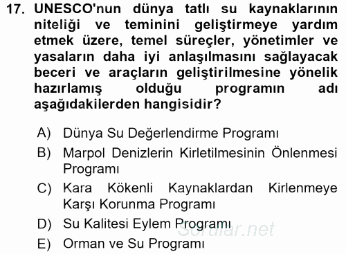 Çevre Sorunları ve Politikaları 2015 - 2016 Ara Sınavı 17.Soru