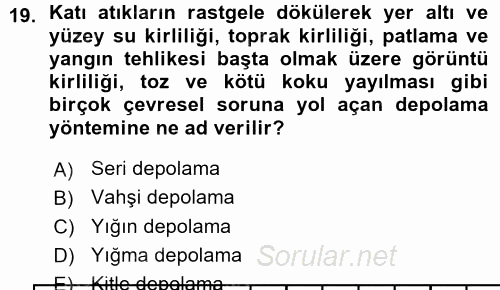 Çevre Sorunları ve Politikaları 2015 - 2016 Ara Sınavı 19.Soru