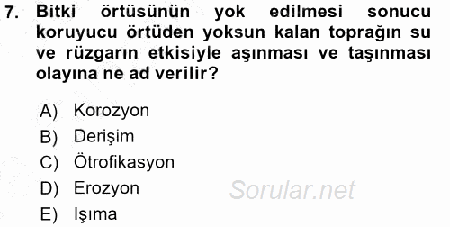 Çevre Sorunları ve Politikaları 2015 - 2016 Ara Sınavı 7.Soru