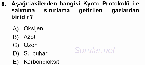 Çevre Sorunları ve Politikaları 2015 - 2016 Ara Sınavı 8.Soru