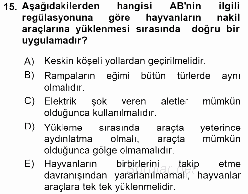 Hayvan Davranışları ve Refahı 2015 - 2016 Dönem Sonu Sınavı 15.Soru