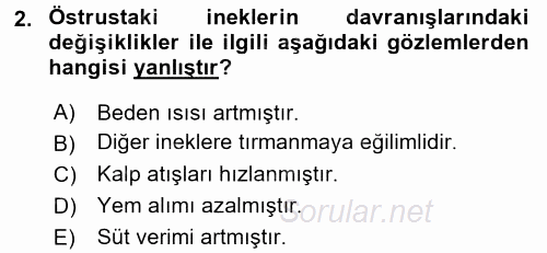 Hayvan Davranışları ve Refahı 2015 - 2016 Dönem Sonu Sınavı 2.Soru