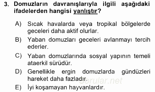 Hayvan Davranışları ve Refahı 2015 - 2016 Dönem Sonu Sınavı 3.Soru