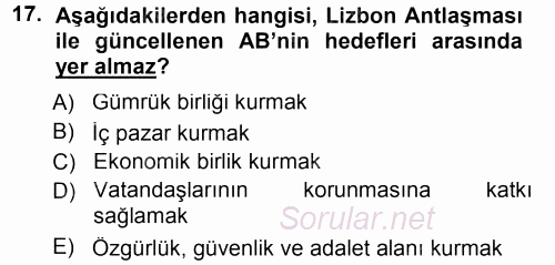 Avrupa Birliği 2012 - 2013 Dönem Sonu Sınavı 17.Soru
