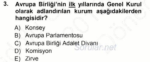 Avrupa Birliği 2012 - 2013 Dönem Sonu Sınavı 3.Soru