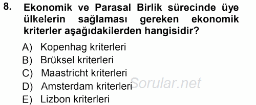 Avrupa Birliği 2012 - 2013 Dönem Sonu Sınavı 8.Soru