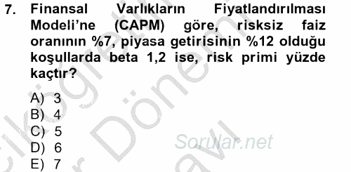 Portföy Yönetimi 2014 - 2015 Dönem Sonu Sınavı 7.Soru