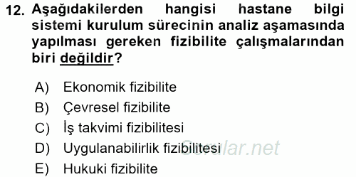 Sağlık Kurumlarında Bilgi Sistemleri 2015 - 2016 Dönem Sonu Sınavı 12.Soru
