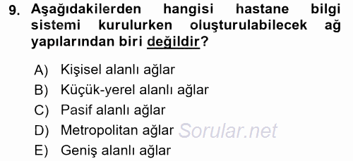 Sağlık Kurumlarında Bilgi Sistemleri 2015 - 2016 Dönem Sonu Sınavı 9.Soru