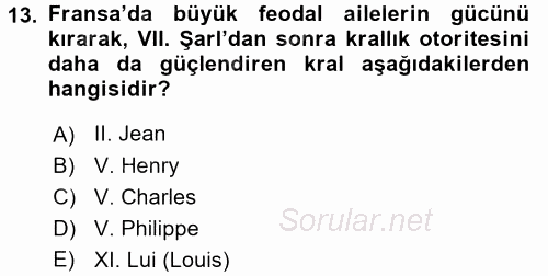 Orta Çağ-Yeni Çağ Avrupa Tarihi 2016 - 2017 Ara Sınavı 13.Soru