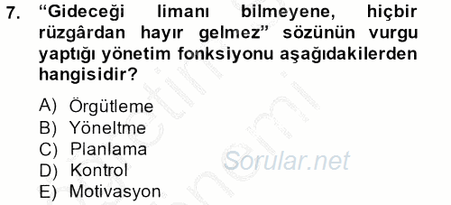 Spor Yönetimi 2013 - 2014 Ara Sınavı 7.Soru
