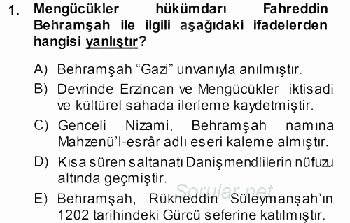 Orta Çağ ve Yeni Çağ Türk Devletleri Tarihi 2013 - 2014 Dönem Sonu Sınavı 1.Soru