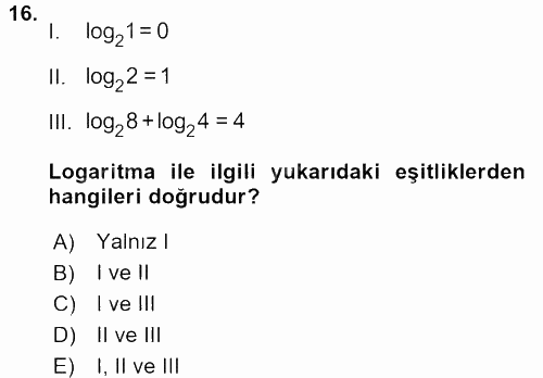 Matematik 1 2016 - 2017 Ara Sınavı 16.Soru