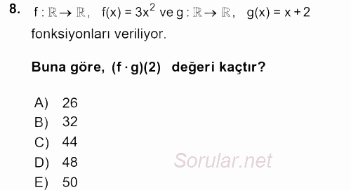 Matematik 1 2016 - 2017 Ara Sınavı 8.Soru