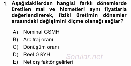 İktisadi Büyüme 2016 - 2017 Dönem Sonu Sınavı 1.Soru