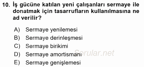 İktisadi Büyüme 2016 - 2017 Dönem Sonu Sınavı 10.Soru