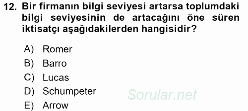İktisadi Büyüme 2016 - 2017 Dönem Sonu Sınavı 12.Soru