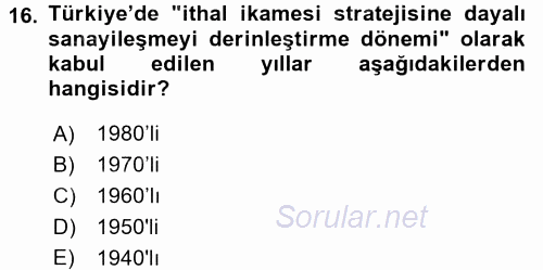 İktisadi Büyüme 2016 - 2017 Dönem Sonu Sınavı 16.Soru