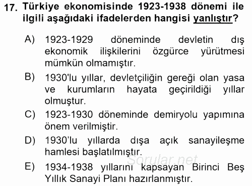 İktisadi Büyüme 2016 - 2017 Dönem Sonu Sınavı 17.Soru