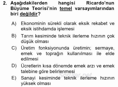 İktisadi Büyüme 2016 - 2017 Dönem Sonu Sınavı 2.Soru