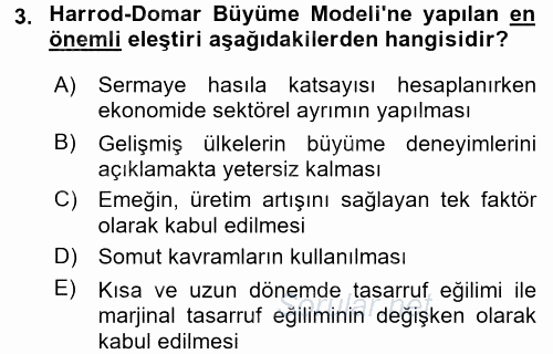 İktisadi Büyüme 2016 - 2017 Dönem Sonu Sınavı 3.Soru