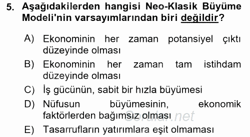 İktisadi Büyüme 2016 - 2017 Dönem Sonu Sınavı 5.Soru
