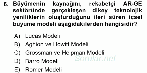İktisadi Büyüme 2016 - 2017 Dönem Sonu Sınavı 6.Soru