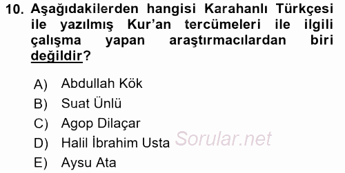 VIII-XIII. Yüzyıllar Türk Edebiyatı 2017 - 2018 Ara Sınavı 10.Soru