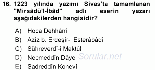 VIII-XIII. Yüzyıllar Türk Edebiyatı 2017 - 2018 Ara Sınavı 16.Soru