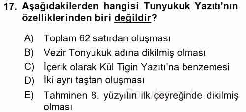 VIII-XIII. Yüzyıllar Türk Edebiyatı 2017 - 2018 Ara Sınavı 17.Soru