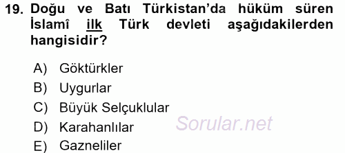 VIII-XIII. Yüzyıllar Türk Edebiyatı 2017 - 2018 Ara Sınavı 19.Soru