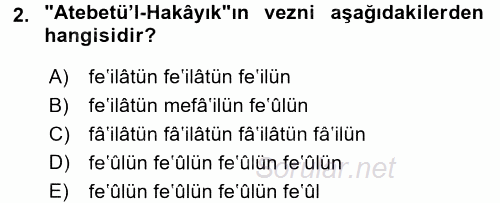 VIII-XIII. Yüzyıllar Türk Edebiyatı 2017 - 2018 Ara Sınavı 2.Soru