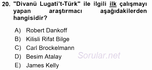 VIII-XIII. Yüzyıllar Türk Edebiyatı 2017 - 2018 Ara Sınavı 20.Soru