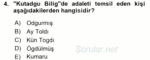 VIII-XIII. Yüzyıllar Türk Edebiyatı 2017 - 2018 Ara Sınavı 4.Soru