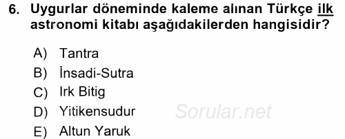 VIII-XIII. Yüzyıllar Türk Edebiyatı 2017 - 2018 Ara Sınavı 6.Soru