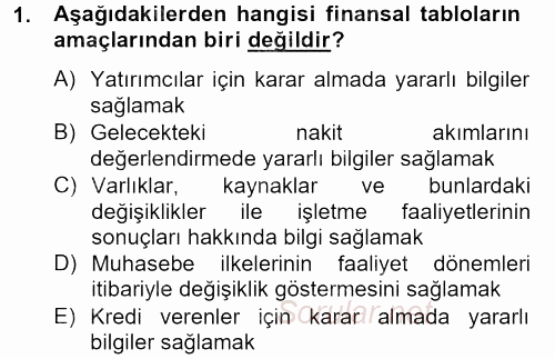 Sağlık Kurumlarında Finansal Yönetim 2012 - 2013 Dönem Sonu Sınavı 1.Soru