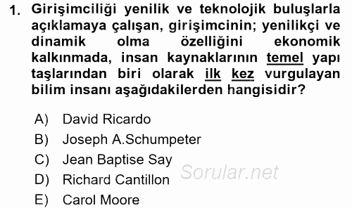 Girişimcilik 2015 - 2016 Dönem Sonu Sınavı 1.Soru