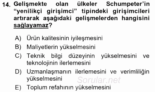 Girişimcilik 2015 - 2016 Dönem Sonu Sınavı 14.Soru