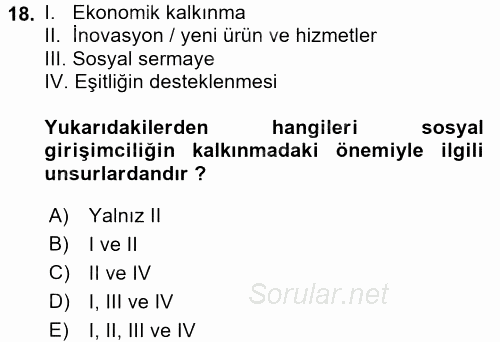 Girişimcilik 2015 - 2016 Dönem Sonu Sınavı 18.Soru