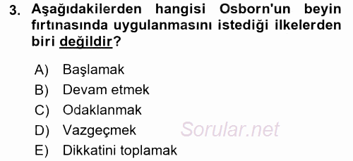 Girişimcilik 2015 - 2016 Dönem Sonu Sınavı 3.Soru