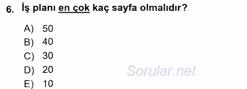 Girişimcilik 2015 - 2016 Dönem Sonu Sınavı 6.Soru